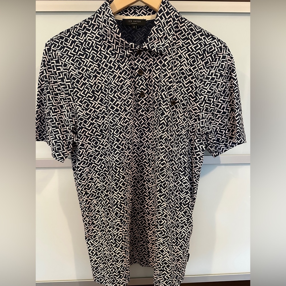 Ted Baker London Sort Sleeve Printed Shirt, Polo, Men’s Ted Size 2 (Medium)